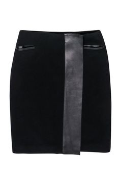 Current Boutique-Ralph Lauren - Black Wrap Skirt w/ Lamb Leather Trims Sz 8 Luxury Black Wool Skirt, Luxury Leather Skirt For Office, Luxury Ralph Lauren Blazer With Pockets, Chic Ralph Lauren Luxury Blazer, Luxury Ralph Lauren Blazer, Modern Black Pencil Skirt For Evening, Modern Leather Skirt For Work, Modern Black Pencil Mini Skirt, Black Modern Lined Pencil Skirt