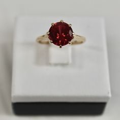 New! 14K Simulant Ruby Solitaire Ring, 1.9 Carat, Vintage, Estate Yellow Gold was just added to eBay. Check it out! #eBay #eBaySeller Estate Jewelry For Sale, Ruby Solitaire Ring, 1940s Jewelry, Antique Jewelry Rings, Red Stones, Resize Ring, Gold Sign, Red Stone, Solitaire Ring