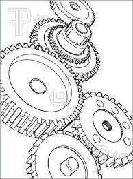 three gears are shown in black and white, with one being drawn on the side