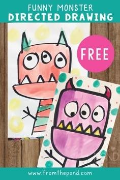 two monster drawings with the text fun monster directed drawing free