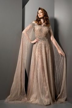 Fully beaded dress with cape Ziad Nakad, Engagement Gowns, Dress With Cape, Soiree Dresses, Look Formal, Engagement Dresses, فستان سهرة, Cape Dress, A Line Gown