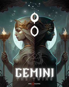 the cover for gemini the twin, featuring an image of a woman holding two torches