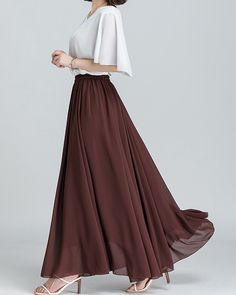 * A long skirt with elastic waist. * A-line shape and wide hem, can make you look more taller and slimmer. * Made of pearl chiffon and fully lined. * Can custom make waist size and skirt length. * Material: 100% polyester * Size: True to US size, US 0-US 20 are available, you can let us know your usual size and height in your order. * Shipping: Free shipping Processing time : 5-7 Business days Delivery time : 7-20 Business days Tracking number available If you need rush order or expedited shippi Elegant Full Skirt With Flowy Fit, Chic Pleated Skirt With Wide Hem, Elegant Flowy Full Skirt, Chic Flowy Skirt With Wide Hem, Elegant Flowy Full Maxi Skirt, Relaxed Wide Hem Maxi Skirt For Summer, Summer Maxi Skirt With Wide Hem, Summer Maxi Skirt With Wide Hem And Relaxed Fit, Elegant Flowy Flared Maxi Skirt