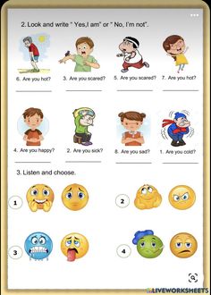 a worksheet with different emoticions and expressions