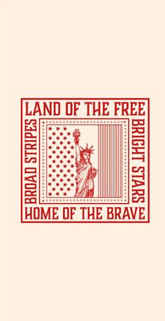 a stamp with the statue of liberty on it and text land of the free home of the brave