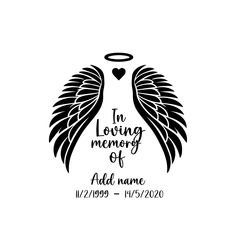 an angel wing with the words i'm loving memory of added name