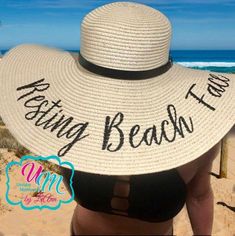 Resting Beach Face floppy Beach Hat, Personalized Straw Hat, Sun hat, Embroidered floppy hat, Beach Hat, Straw Beach Hat, Straw floppy hat #PersonalizedHat #StrawFloppyHat #BridalPartyGift #FloppyHat #SunHat #HatsAndCaps #StrawBeachHat #BridesmaidGift #BridesGift #BeachHat Fun Flat Brim Sun Hat For The Beach, Fun Flat Brim Sun Hat For Beach, Fun Flat Brim Sun Hat For Vacation, Fun Brimmed Sun Hat For Beach Season, Summer Beach Straw Hat Cap Style, Summer Straw Hat For Beach, Summer Straw Cap For Beach, Wide Brim Sun Hat For Vacation, Fun Straw Hat With Curved Brim For Vacation