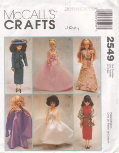 several dolls in dresses and hats on a sewing pattern