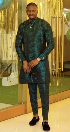 Kampala Men Style, Latest Adire Styles For Men, Kampala For Men, Lastest Style For Men Nigeria, Adire Style For Men, Damask Style For Men, Designer Green Long Sleeve Sets, Elegant Formal Kurta With Traditional Patterns, Designer Long Sleeve Ceremonial Sets