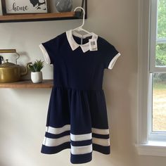 This Dress Is New With Tags And Very Cute! Cute Navy School Dress, Summer Short Sleeve School Uniform Dress, Summer School Uniform Dress With Short Sleeves, Navy School Dress For Spring, Cute Navy Short Sleeve Dress, Cute Blue Dress For School, Cute Blue School Dress, Casual Navy Dress For School, Preppy Short Sleeve Dresses For School