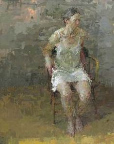 a painting of a man sitting in a chair