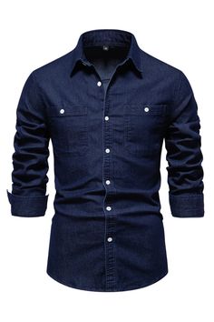 Upgrade your wardrobe with our Men's Full Sleeve Cotton Denim Shirts. Designed for casual wear, these stylish shirts come in navy, light blue and black. Made with a comfortable blend of cotton and spandex, they feature a turn-down collar, single breasted closure, and double pockets for ultimate convenience. Perfect for the autumn and winter seasons. Available in sizes S-XXL.