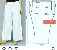 the front and back view of a woman's pants with measurements for each side