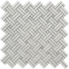 a white marble mosaic tile pattern on a white background with grey grouting in the center