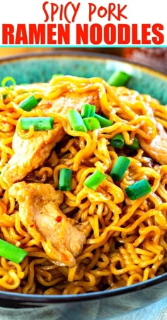 chicken ramen noodles in a bowl with green onions