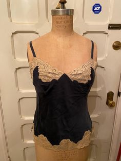 Beautiful buttery silk navy blue and lace tank top. Perfect condition, just gorgeous. Measurements: Size: s  Bust: 36" Waist: 31" Length: 22" Costa Rican, Silk Tank Top, Sherman Oaks, Lace Silk, Womens Tank Tops, Silk Tank, Lace Tank Top, Lace Tank, Blue Lace