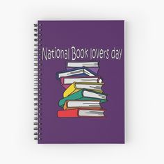 a stack of books with the words national book lovers day written on it spiral notebook