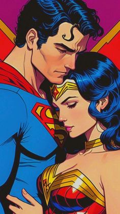 superman and wonder woman kissing each other