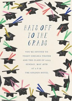 graduation caps and streamers are featured in this card