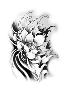 a black and white drawing of a flower