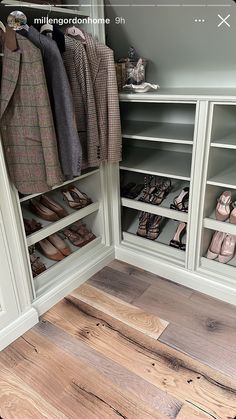 a closet filled with lots of clothes and shoes