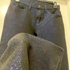 *Nwt* These Are Awesome! Like Way Better In Person. Black Base Straight Leg Jeans With Vertical Stretch (No Horizontal Stretch) With Dark Blue Shimmers All Over The Fabric. Not Glitter, But Incorporated Shimmer. They Are Magical In Person. Sample With Name Of Seamstress Still Attached To Fly (Remove Before Wearing) And Written On Sample Tag. Size 25. Specs; Waist: 14” Rise: 8.5” Rise, About 3” Zipper Total Length: 40” Inseam: 32” Cuff: 6.75-7” Thigh (Measured 2” Below Crotch): About 9.25” Inches Rolled Jeans, Vintage Wash Jeans, Leopard Print Jeans, Cuffed Jeans, Printed Jeans, Hudson Jeans, Dark Wash Jeans, Dark Wash Denim, Distressed Jeans