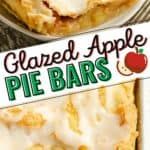 there are two pie bars with icing on the top and an apple in the bottom