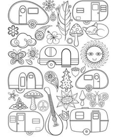 a coloring page with rvs and trees