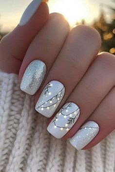 January Nail Art Designs, Nail 2025, Arcane Nails, Nails 2025, Nailinspo Nailart, Silver Wreath, December Nails, Milky Nails, Fall Nail Art Designs