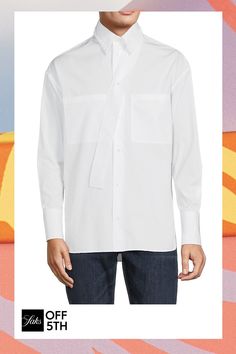 Valentino Updates This Button-Down With A Studded Collar, Patch Pockets, And A Scarf-Like Trim. Point Collar Long Sleeves Button Cuffs Button Front Chest Patch Pockets Cotton Dry Clean Made In Italy Size & Fit About 32" From Shoulder To Hem. Men's - M Designer Sportswear > Saks Off 5th. Valentino. Color: White. Size: 39 (15.5). Modern Button-up Shirt For Daywear, Modern Shirt With Button Closure For Daywear, Modern Button-up Dress Shirt For Daywear, Modern Office Shirt With Button Closure, Modern Spring Dress Shirt With Button Closure, Spring Button-up Dress Shirt With Concealed Placket, Modern Shirt With Buttons For Fall, Modern Collared Shirt With Buttons, Modern Spring Shirt With Button Closure