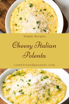 two bowls filled with cheesy italian polenta