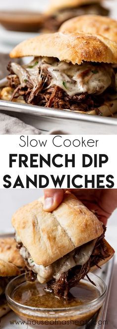 slow cooker french dip sandwiches are the perfect appetizer to serve for dinner