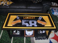 a table that has a jersey on it