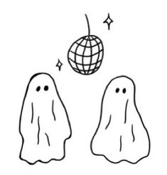 two ghost are facing each other in front of a ball that is floating above them