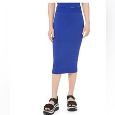 Michael Kors Stretch Pencil Skirt Royal Blue Size L New No Tags Casual Blue Midi Skirt, Trendy Blue Skirt For Work, Casual Blue Skirt For Work, Blue Relaxed Fit Pencil Skirt For Summer, Casual Blue Midi Bottoms, Casual Blue Midi Length Bottoms, Trendy Blue Workwear Skirt, Casual Blue Pencil Skirt For Work, Casual Blue Midi-length Bottoms