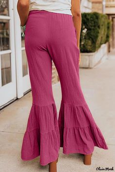 Olivia Mark - Textured High Waist Ruffled Bell Bottom Pants Plus Size Wide Leg Pants, Capri Dress, Ruffle Pants, Bell Bottom Pants, Perfect Wardrobe, Clothing Design, Bell Bottom, Flare Pants, High Waisted Pants