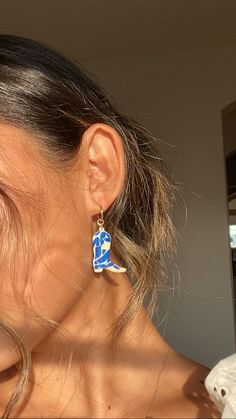 Cowboy Earrings, Blue Statement Earrings, Dope Jewelry, Ceramic Jewelry, Ear Jewelry, Jewelry Inspo, Piercing Jewelry, Cute Jewelry, Bright Blue