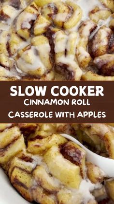 Slow Cooker Cinnamon Roll Casserole With Apples Crockpot Cinnamon Roll Casserole, Crock Pot Cinnamon Roll Casserole, Slow Cooker Cinnamon Rolls, Cinnamon Roll Casserole, Crockpot Dessert Recipes, Crock Pot Desserts