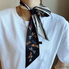 Bird In Bag - Double-sided pointed small floating ribbon women's silk scarf simulation silk twill dragonfly neck scarf Pin braided hair band Black Hair Band, Band Outfits, Scarf Pin, Braided Hair, Neck Scarf, Silk Twill, Neck Scarves, Bird In Bag, Olivia Mark