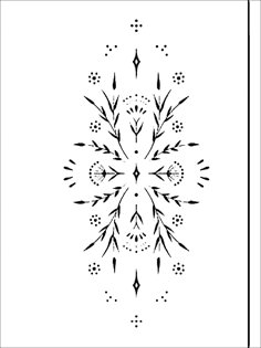 a black and white drawing of an ornate design with arrows in the shape of snowflakes