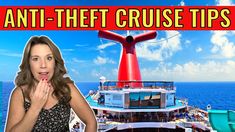 a woman standing in front of a boat with the words anti - thief cruise tips