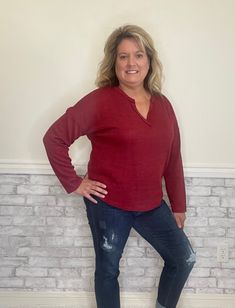 Pair your fave jeans with this fabulous long sleeve knit top! Featuring drop shoulder sleeves and reverse detailing, it’s super soft and cozy. Get ready for it to be your new go-to! This has been one of our BEST SELLERS each year and we SELL OUT FAST! This year, we are bringing you 4 fabulous colors of it...so be sure to check out the other listings. Made of 65% polyester, 31% rayon, and 4% spandex. Fits true to size. Long Sleeve Knit Top, Red Stretch Tops With 3/4 Sleeves, Cozy Chic, Long Sleeve Knit Tops, Sell Out, Long Sleeve Knit, Every Woman, Shoulder Sleeve, Drop Shoulder