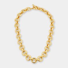 Ben-Amun chain-link necklace. 24-karat gold electroplating. Approx. 16.5"L. Toggle clasp. Made in USA. Formal Gold-tone Toggle Chain Link Necklace, Luxury Toggle Necklace With Adjustable Chain, Gold Plated Round Toggle Necklace, Round Gold Plated Toggle Necklace With Chain, Yellow Gold Toggle Chain Link Necklace, Gold Plated Yellow Gold Toggle Necklace Chain Link, Gold Plated Yellow Gold Toggle Necklace, Yellow Gold Plated Chain Link Toggle Necklace, Formal Toggle Necklace With Chunky Link Chain