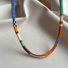 Colourful Miyuki Beaded Necklace, Handwoven Necklace - Etsy Handmade Heishi Beads Necklace With Round Beads, Bohemian Orange Beaded Necklace With Letter Beads, Handmade Heishi Beads Necklaces, Multicolor Handwoven Beads As A Gift, Adjustable Handwoven Beaded Necklace As Gift, Handmade Heishi Beads Necklace As Gift, Adjustable White Handwoven Beaded Necklaces, Heishi Bead Necklace With Round Beads As Gift, Heishi Bead Necklaces With Round Beads As Gifts