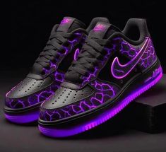 Purple Black Custom Air Force 1 – XX CUSTOM Purple Custom Sneakers With Translucent Outsole For Sports, Purple Custom Sneakers With Translucent Outsole For Streetwear, Purple Sneakers With Studded Outsoles For Streetwear, Purple Lace-up Sneakers With Studded Outsoles, Purple Sneakers With Studded Rubber Outsoles, Guerriero Samurai, Nike Shoes Women Fashion, Purple Lightning, Gents Shoes