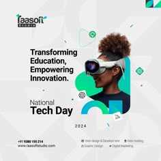 a poster with the words transforming education, empoering innovation national tech day on it