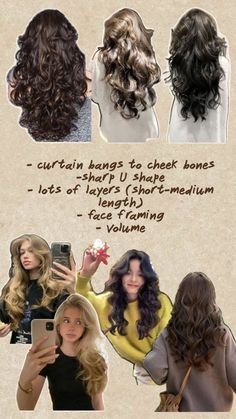 Wavy hair, curtain bangs, layers, u shape Wavy Hair Curtain Bangs Layers, Honey Lowlights, Dark Blonde Hair With Highlights, Wavy Hair Curtain Bangs, Naturally Blonde Hair, Curtain Bangs Layers, Hair Color Ideas With Highlights, Baby Bangs Long Hair, Wavy Mid Length Hair