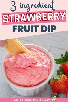 three ingredient strawberry fruit dip in a white bowl with strawberries