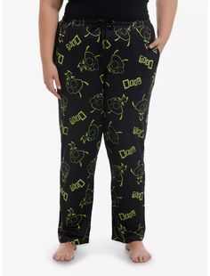 Invader Zim GIR Doom Pajama Pants Plus Size Cotton Bottoms With Character Print For Pajama Party, Cotton Loungewear Bottoms With Character Print, Cotton Lounge Pants With Character Print, Casual Character Print Loungewear Bottoms, Casual Loungewear Bottoms With Character Print, Casual Graphic Print Sleep Bottoms, Cotton Graphic Print Bottoms For Pajama Party, Black Casual Bedtime Bottoms, Casual Black Bottoms For Bedtime