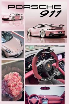 the interior of a pink sports car with roses